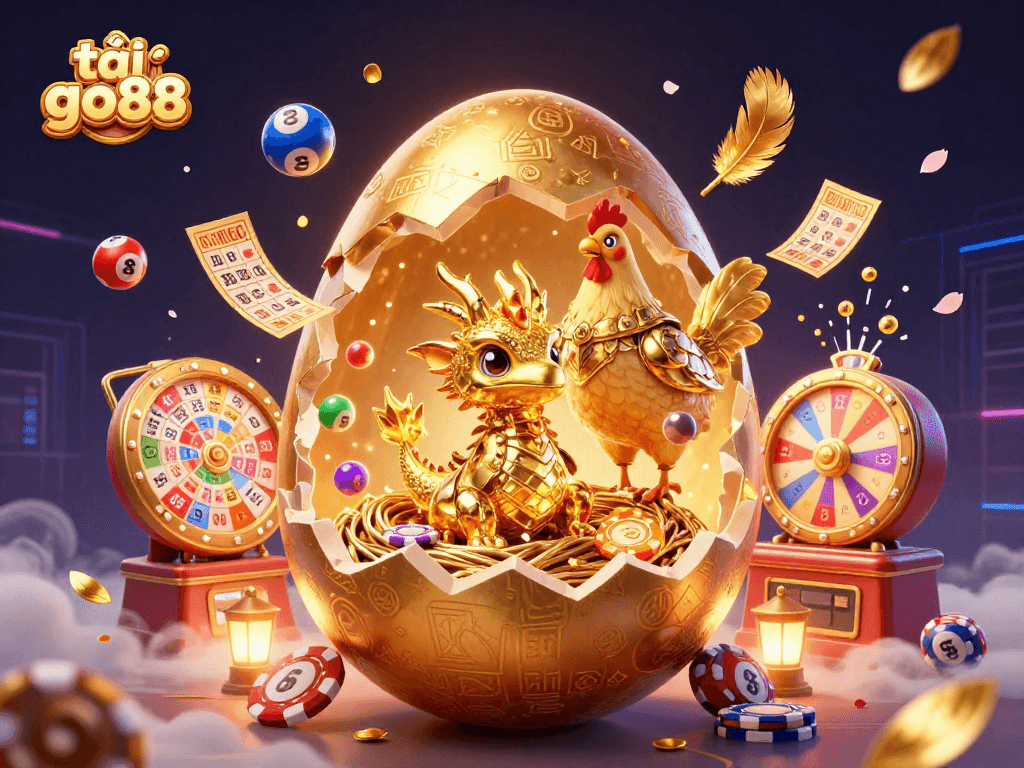 Revitalize your gaming experience with tải go88, showcasing a vibrant scene of gambling excitement with dragons and lottery elements.