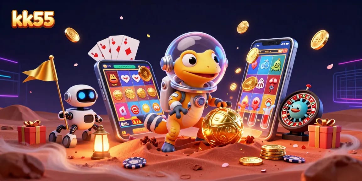 Engage in thrilling gameplay at kk55 with immersive casino elements from a vibrant, intergalactic scene.
