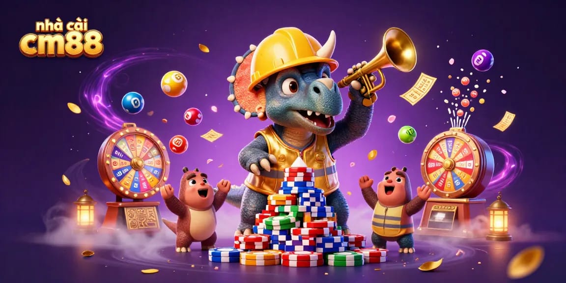 Cheerful illustration showcasing nhà cái cm88 with joyful characters celebrating the excitement of gaming.