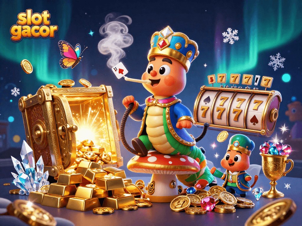Engage in thrilling slot gacor gameplay amidst a vibrant 3D casino illustration.