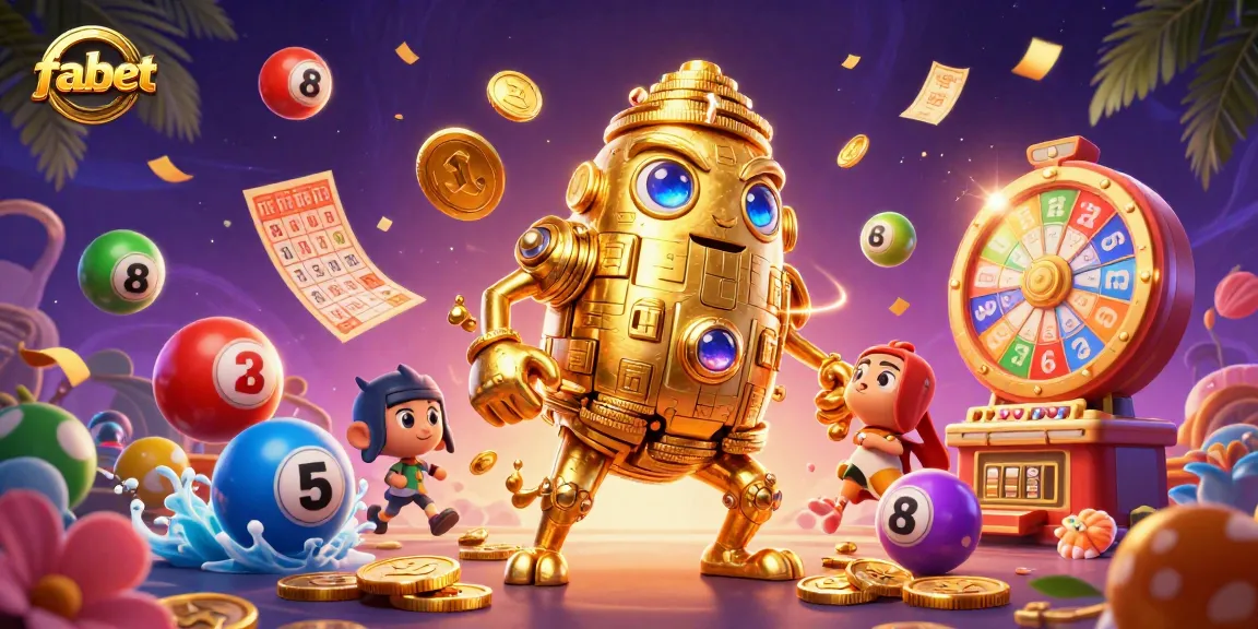 Experience dynamic gameplay with fabet, featuring a golden golem surrounded by vibrant lottery elements.