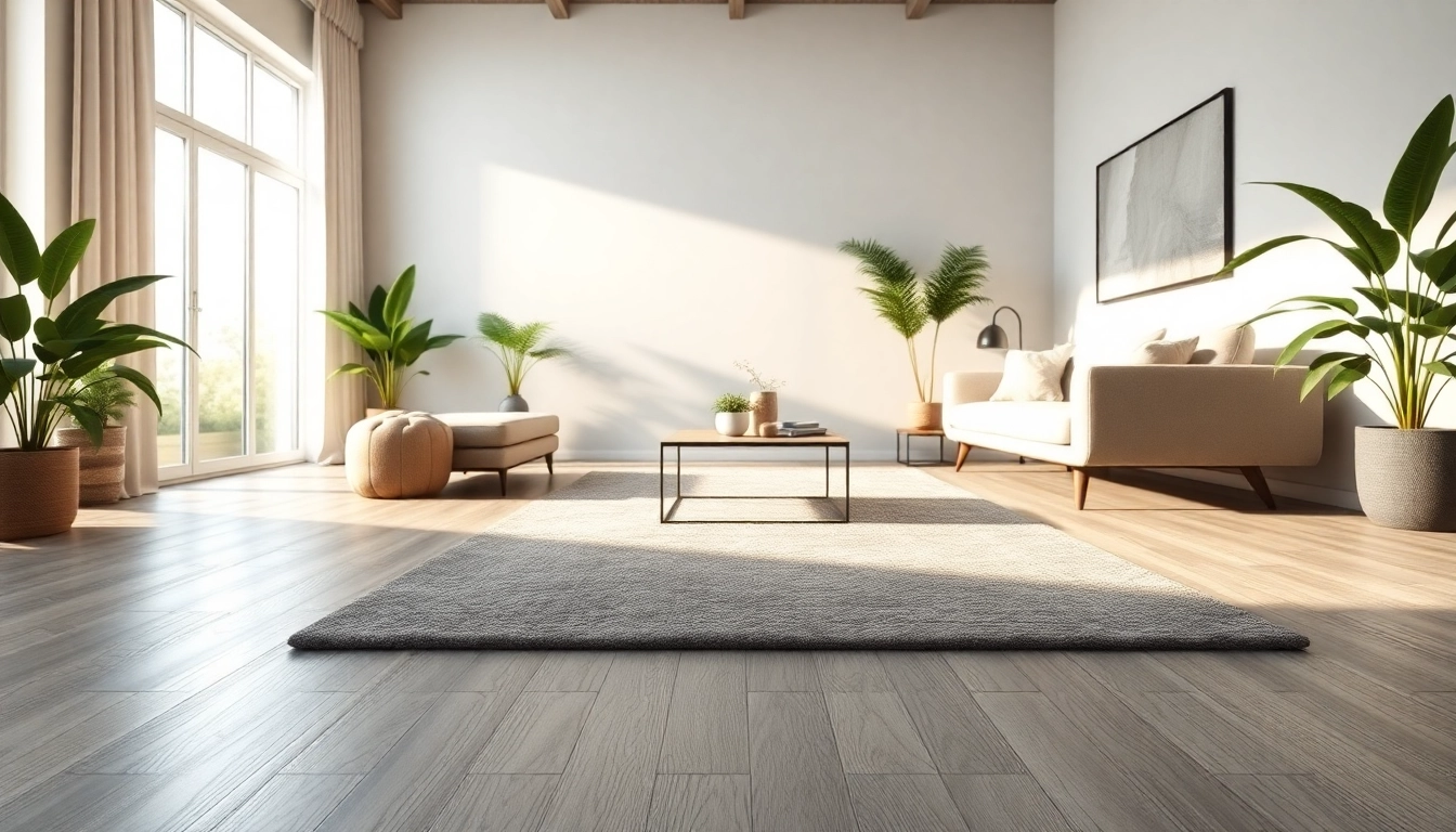 Beautiful living room featuring flooring lvp in sleek grey tones, inviting natural light.