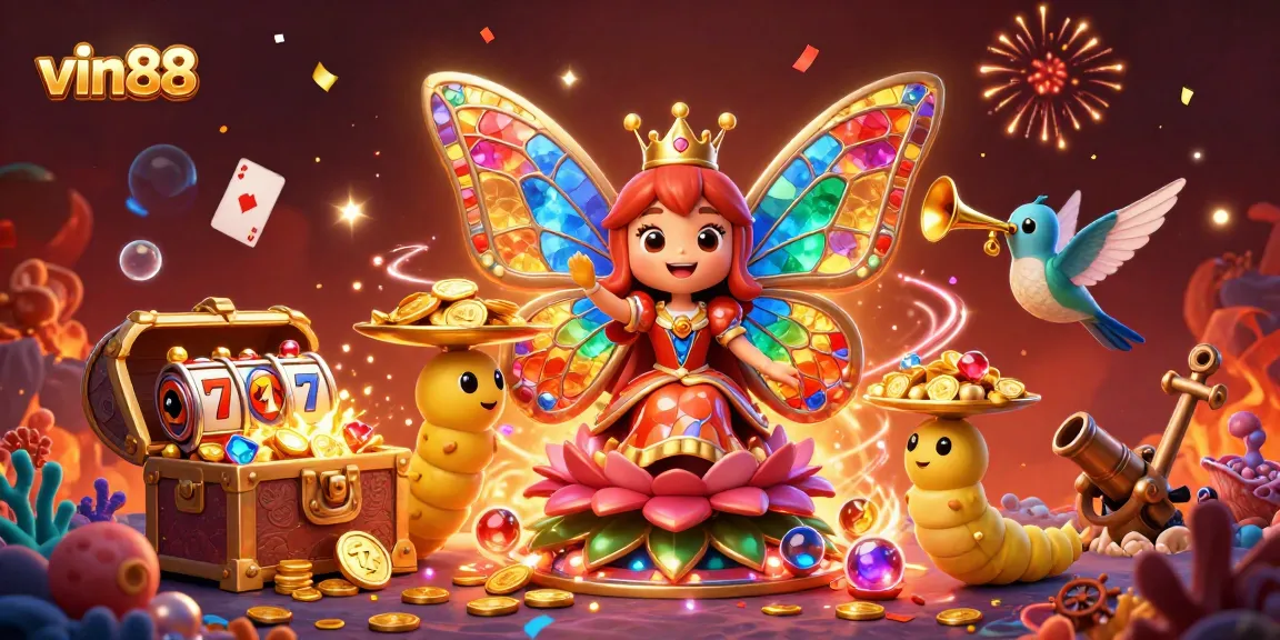 Experience thrilling gameplay at vin88 with vibrant characters, colorful casino elements, and dynamic magic.