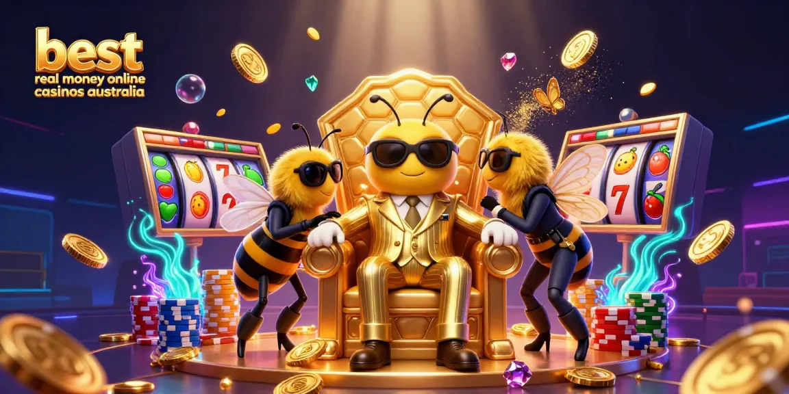 Experience the thrill of the best real money online casinos Australia through a vibrant 3D illustration of a casino scene.