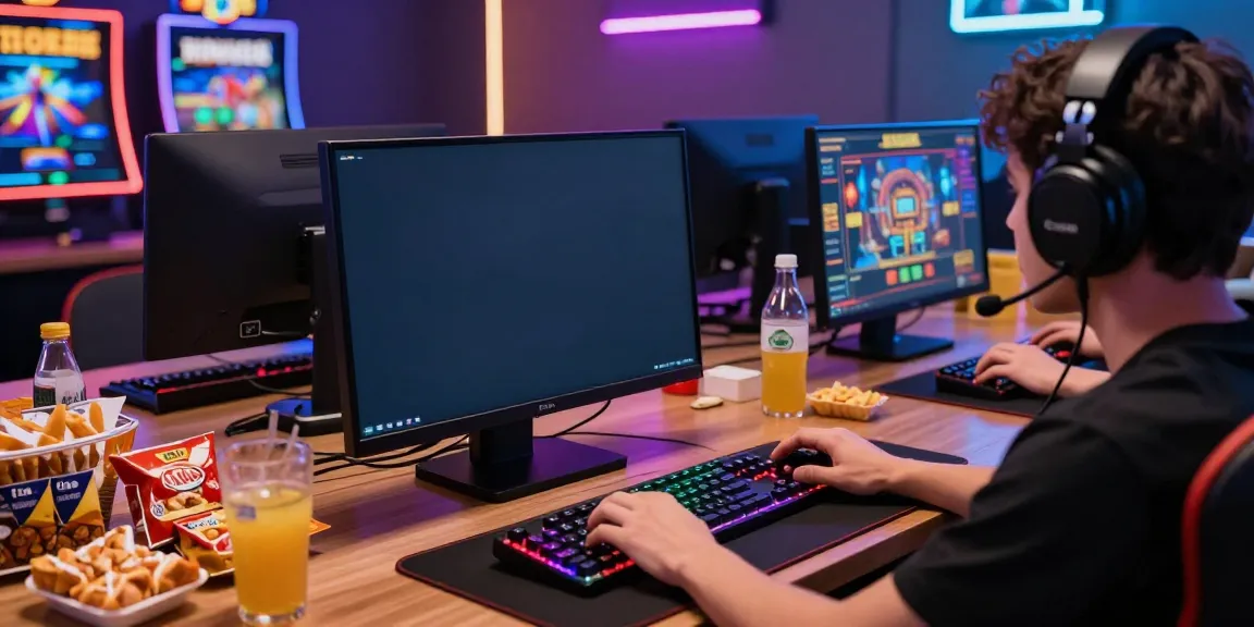 Player engaging with rokok88 slot game on a vibrant screen in a modern gaming setup.
