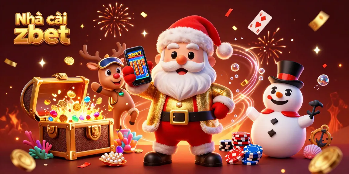 Experience the excitement of Nhà cái zbet with a vibrant 3D casino scene featuring Santa and friends.