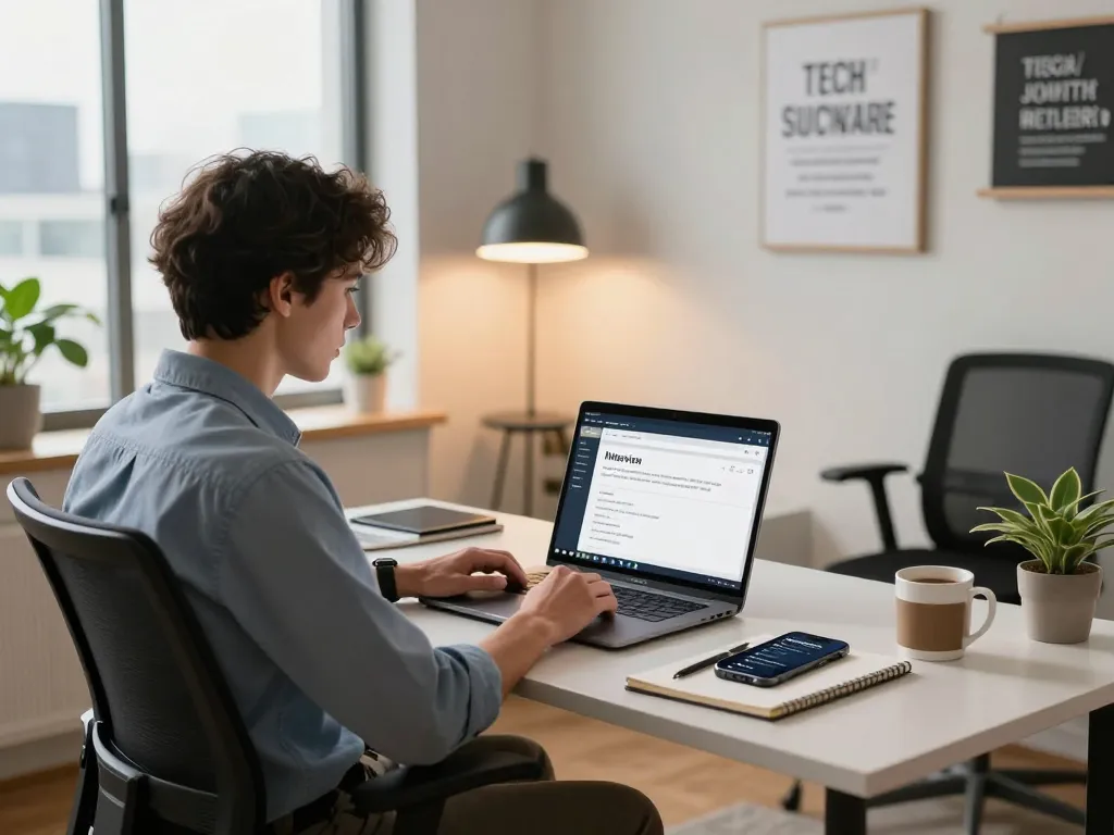 Engaging in an AI interview preparation session at a modern home office