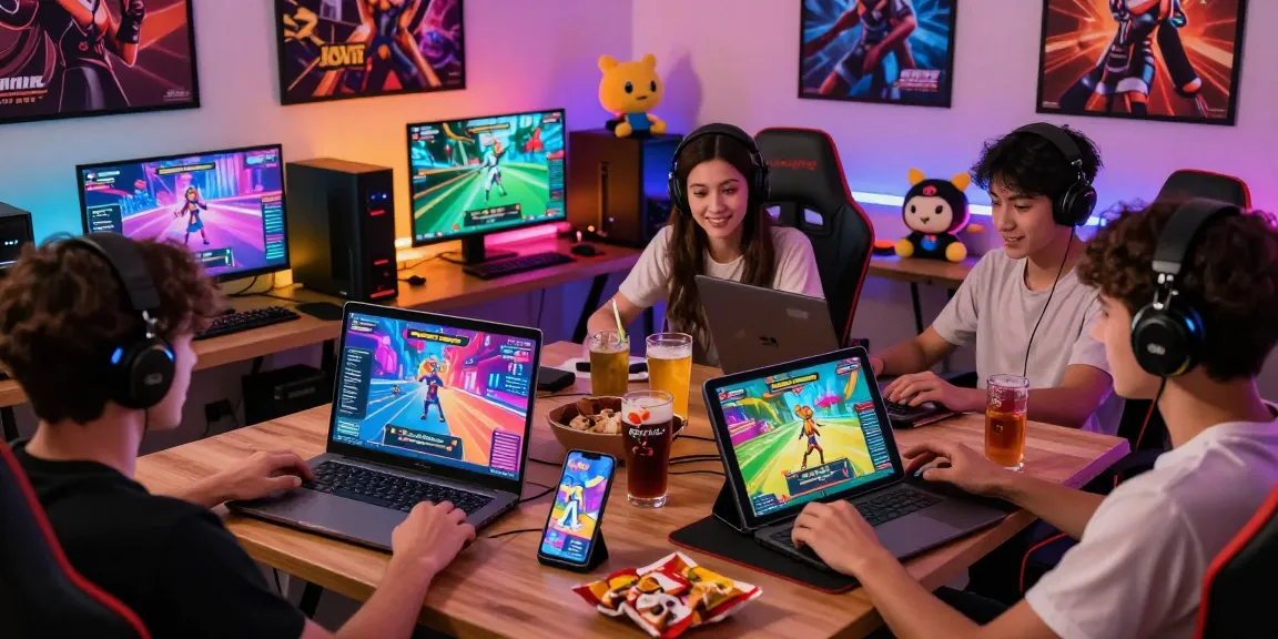 Players engaging in interactive html hentai games with vibrant visuals and gaming devices.