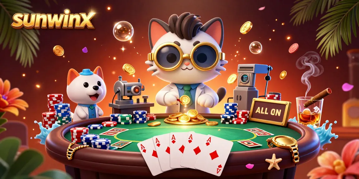 Engage with sunwinx's vibrant poker scene featuring a mad scientist cat and loyal dog creating excitement.