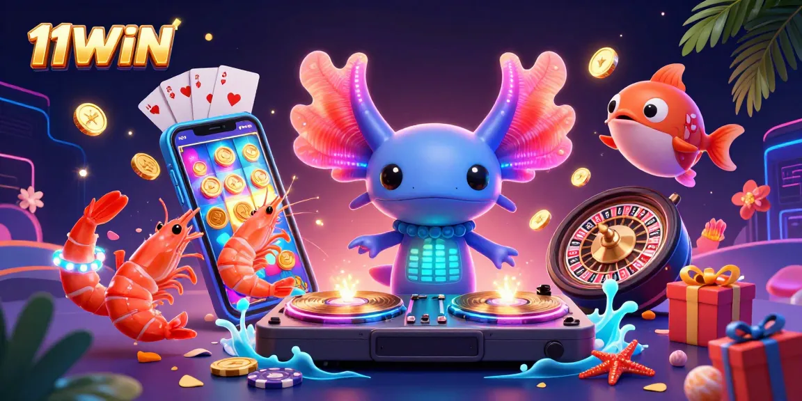 Engage with vibrant, dynamic gaming action at 11WIN featuring animated casino elements.