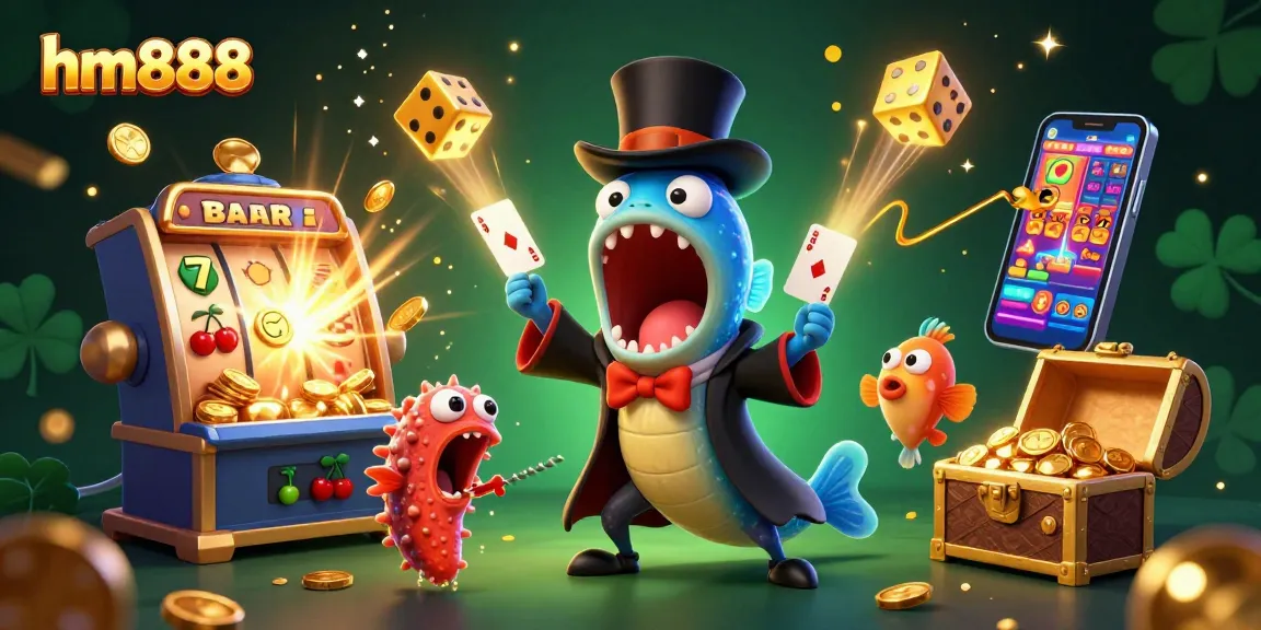 Engage in thrilling games at hm888, featuring a magician eel and vibrant slot machine action.