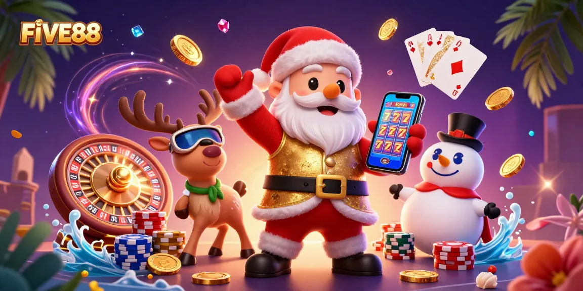 Experience the excitement of FIVE88 casino with vibrant characters and dynamic gaming elements.