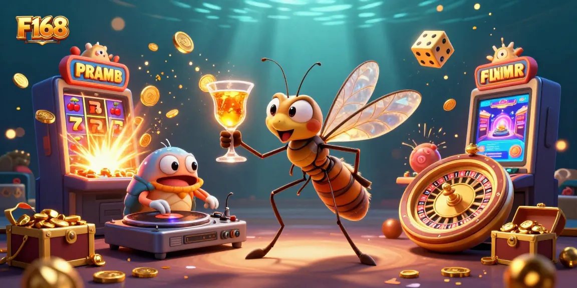 F168 brings excitement to players with a golden cocktail and dynamic casino game elements.
