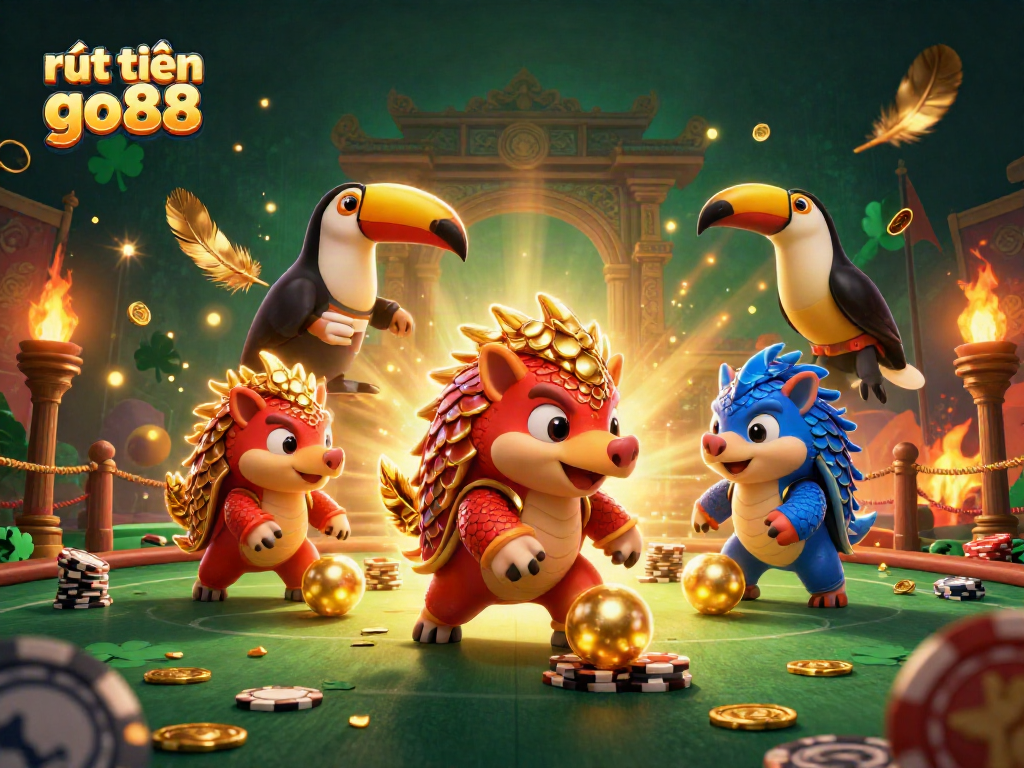 Engage in rút tiền go88 action with rival pangolins in a vibrant, 3D casino scene.