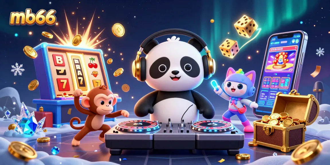 Enhance your gaming with mb66's vibrant 3D cartoon scene featuring DJ panda and jackpot excitement.